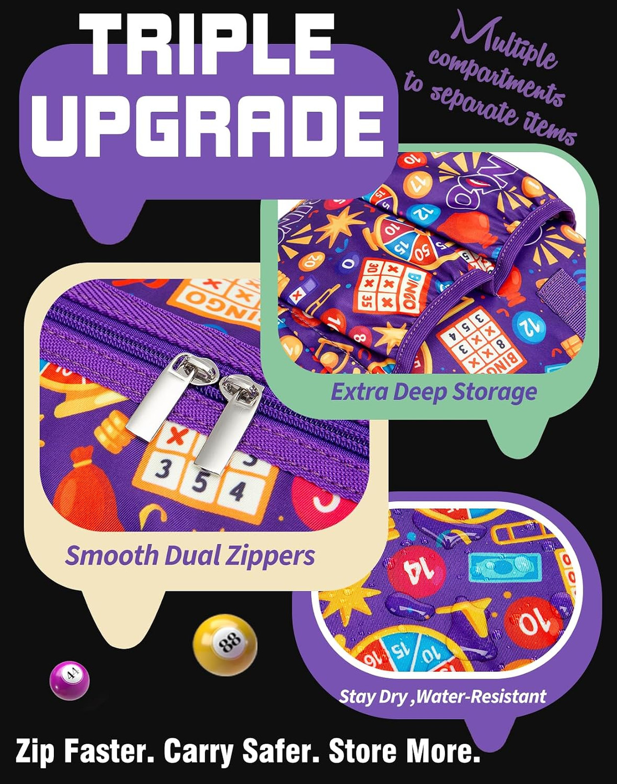 Bingo Bag with Pockets for Daubers Dabbers Dobbers Dotters Violet Portable Bingo