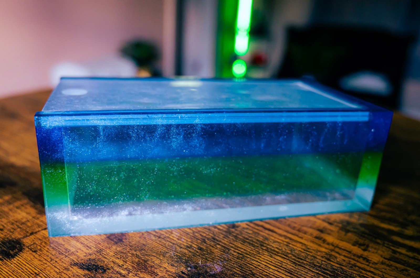 Handmade Resin Domino Set with Matching Storage Box Blue Green Swirl