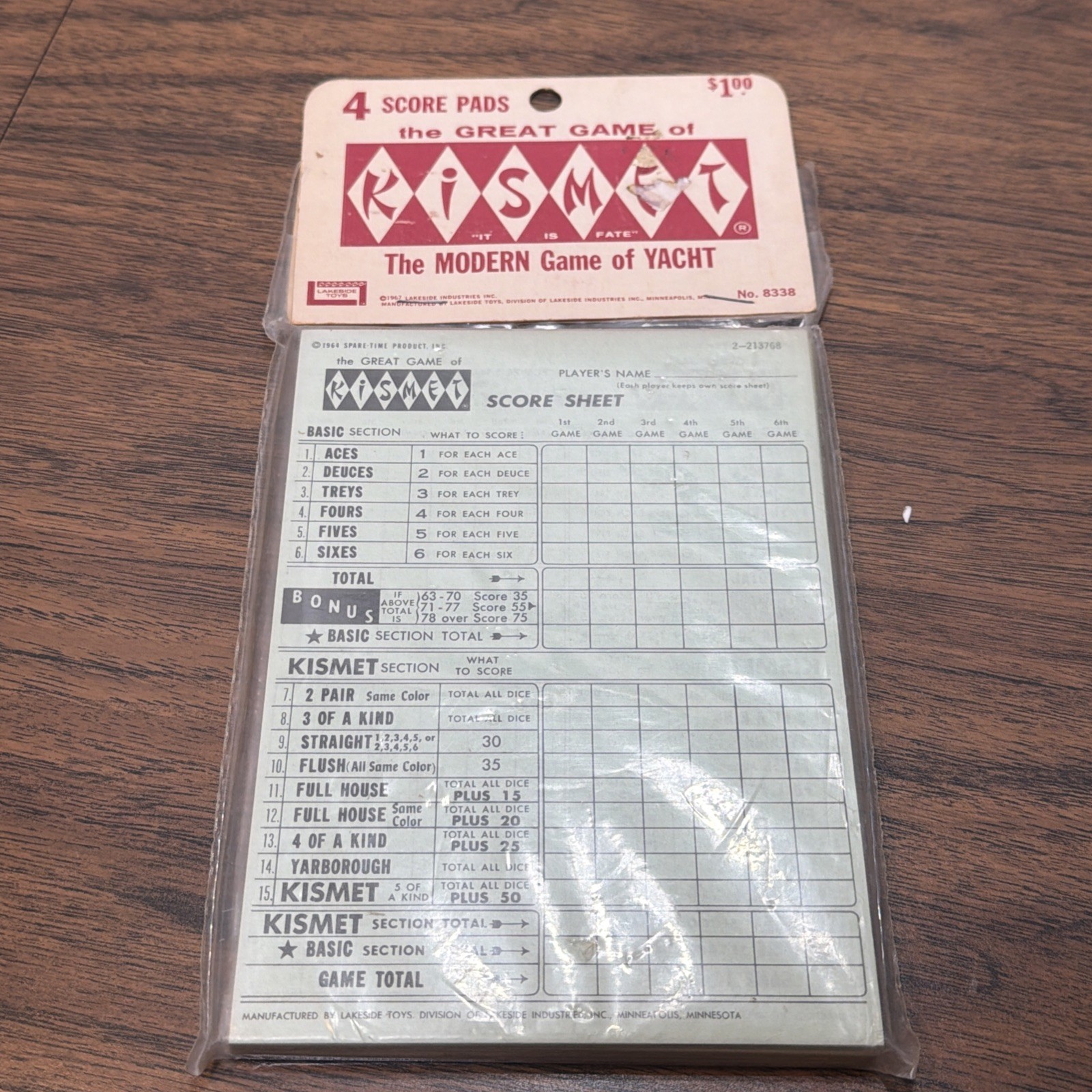 Kismet Dice Game Of Yacht Vtg 60s – Replacement Score Sheet Pads – Pack of 4 NOS