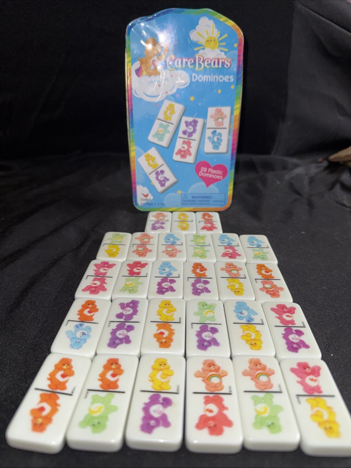 Care Bears Domino Game In Collectible Tin Box 27 Piece Colorful Dominoes 2003