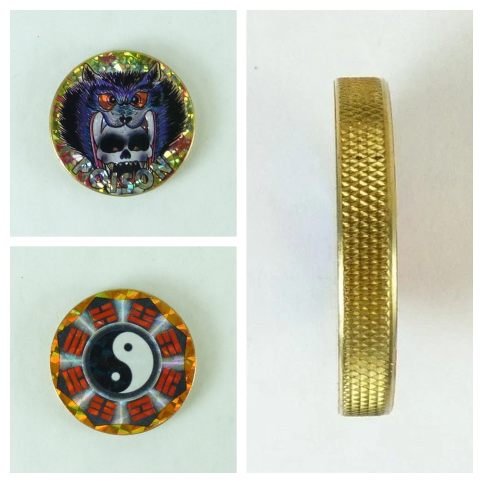 1/4″ Thick 2.5oz Heavy Brass Double Sided Pogs Slammer Poison Skull Yin Yang