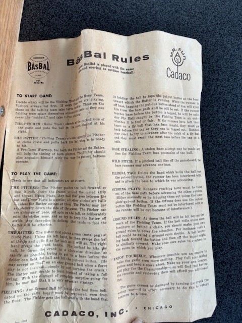 1966 Vintage Indoor BasBALL Game – with original box and instructions