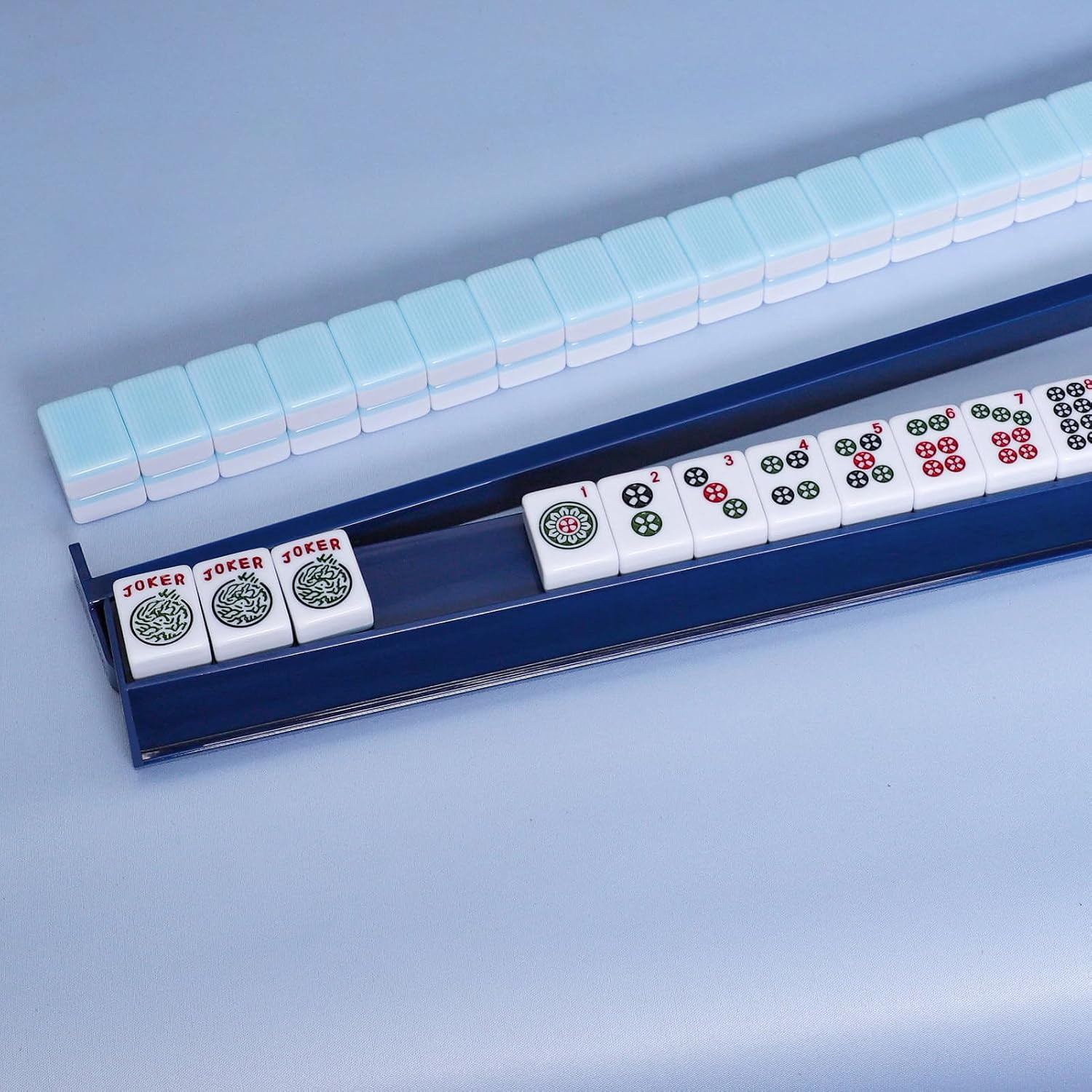 Mahjong Racks with Pushers(4 PCS, Dark Blue) for 166 American Mahjong Tiles, Mah
