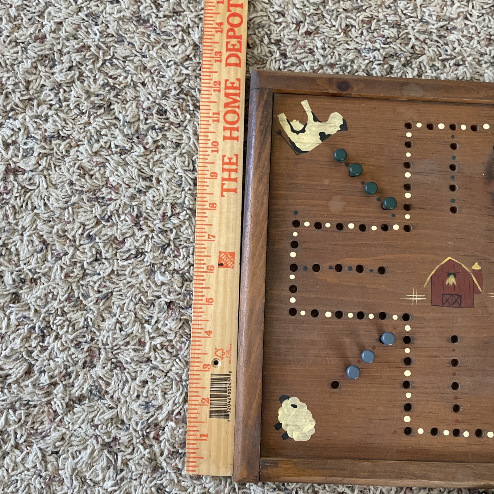 VTG Handmade Wooden Game Board Aggravation Wahoo Country Cottage Farmhouse Dice