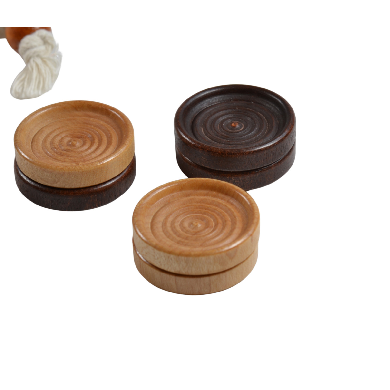 Stackable Wooden Checkers w Plant-Based Sisal Storage Bag Walnut & Maple 26 Pc