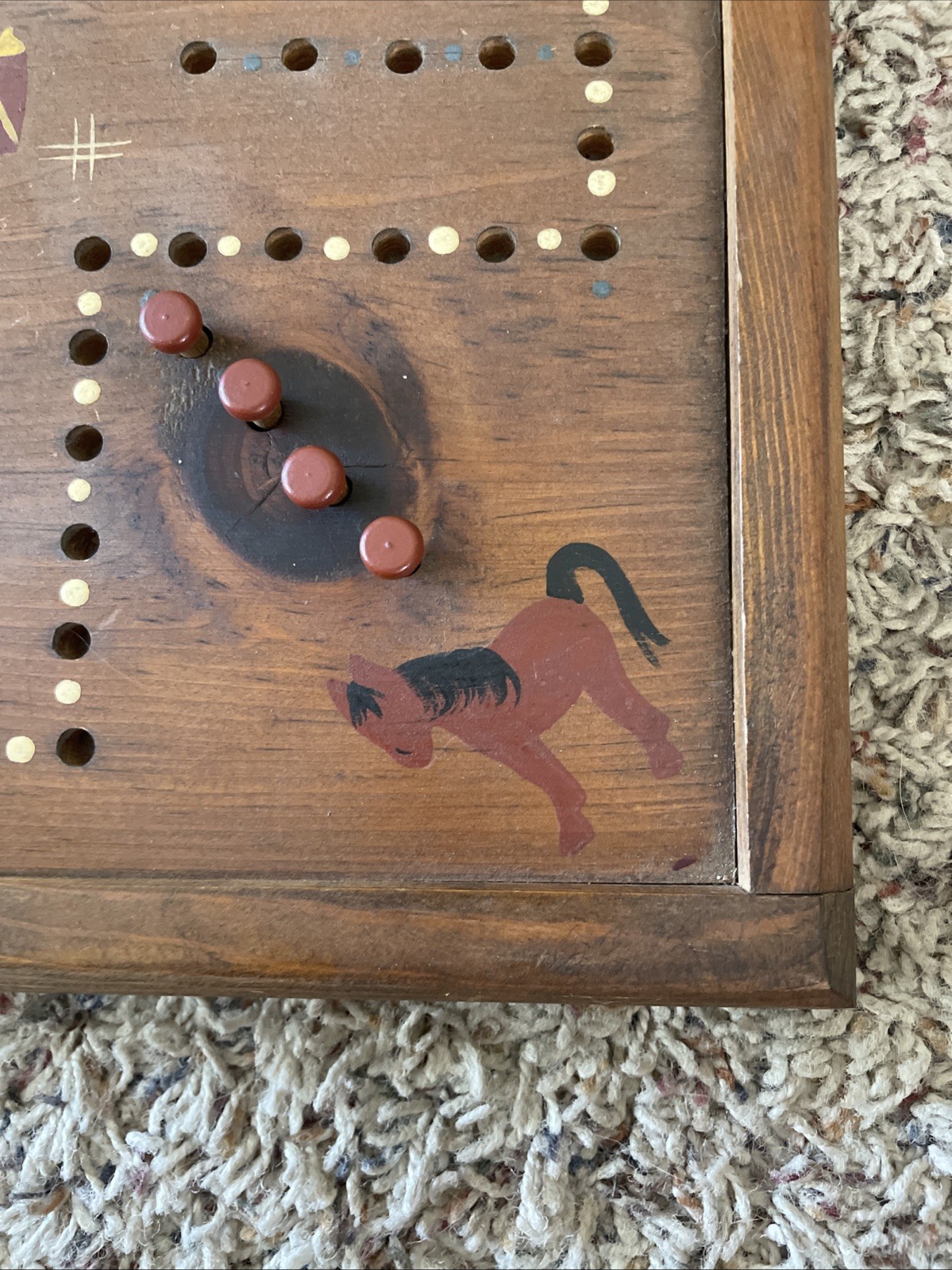VTG Handmade Wooden Game Board Aggravation Wahoo Country Cottage Farmhouse Dice