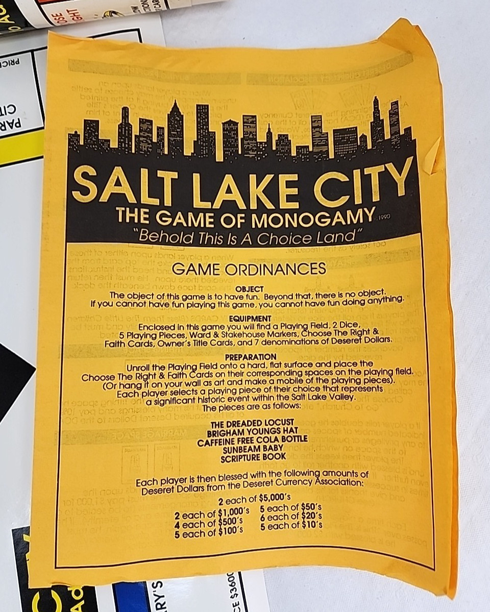 Vintage Salt Lake City The Game of Monogamy LDS Mormon Family Monopoly READ!!
