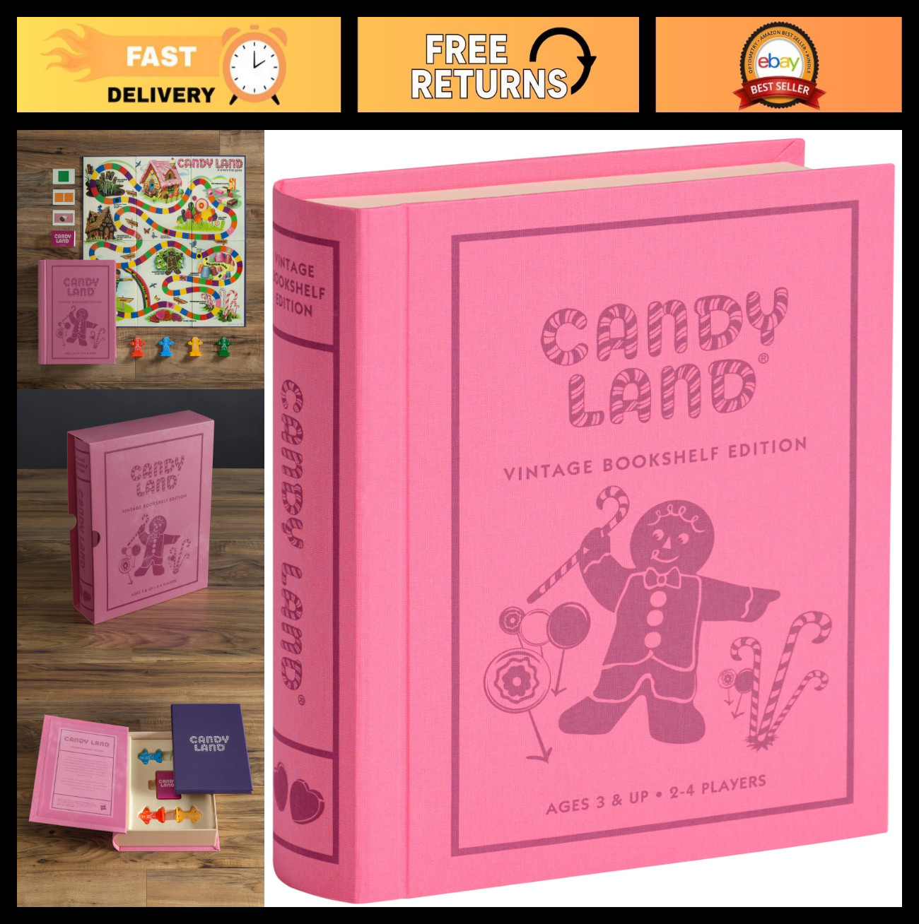 Vintage Candy Land Board Game – Classic Kids’ Game, Linen-Wrapped Box, Retro 197