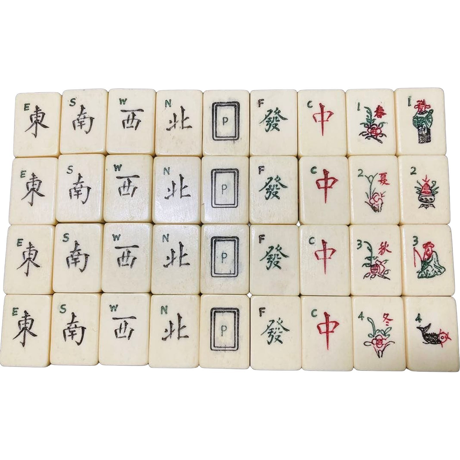 Vtg Chinese Mahjong Bone Bamboo Wooden Case 5 Drawer Tiles Carved Flower Auth