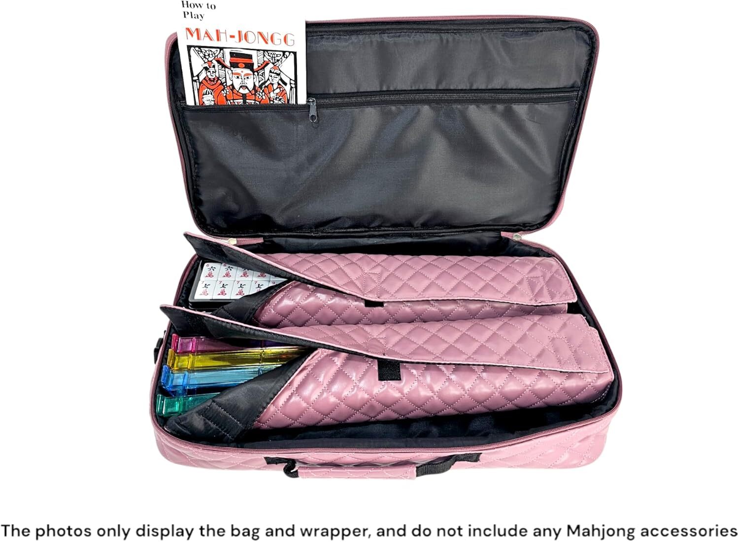 “Purple Pink”Quilted PU Leather Mahjong Carry Bag with Zippered Storage Pocket.