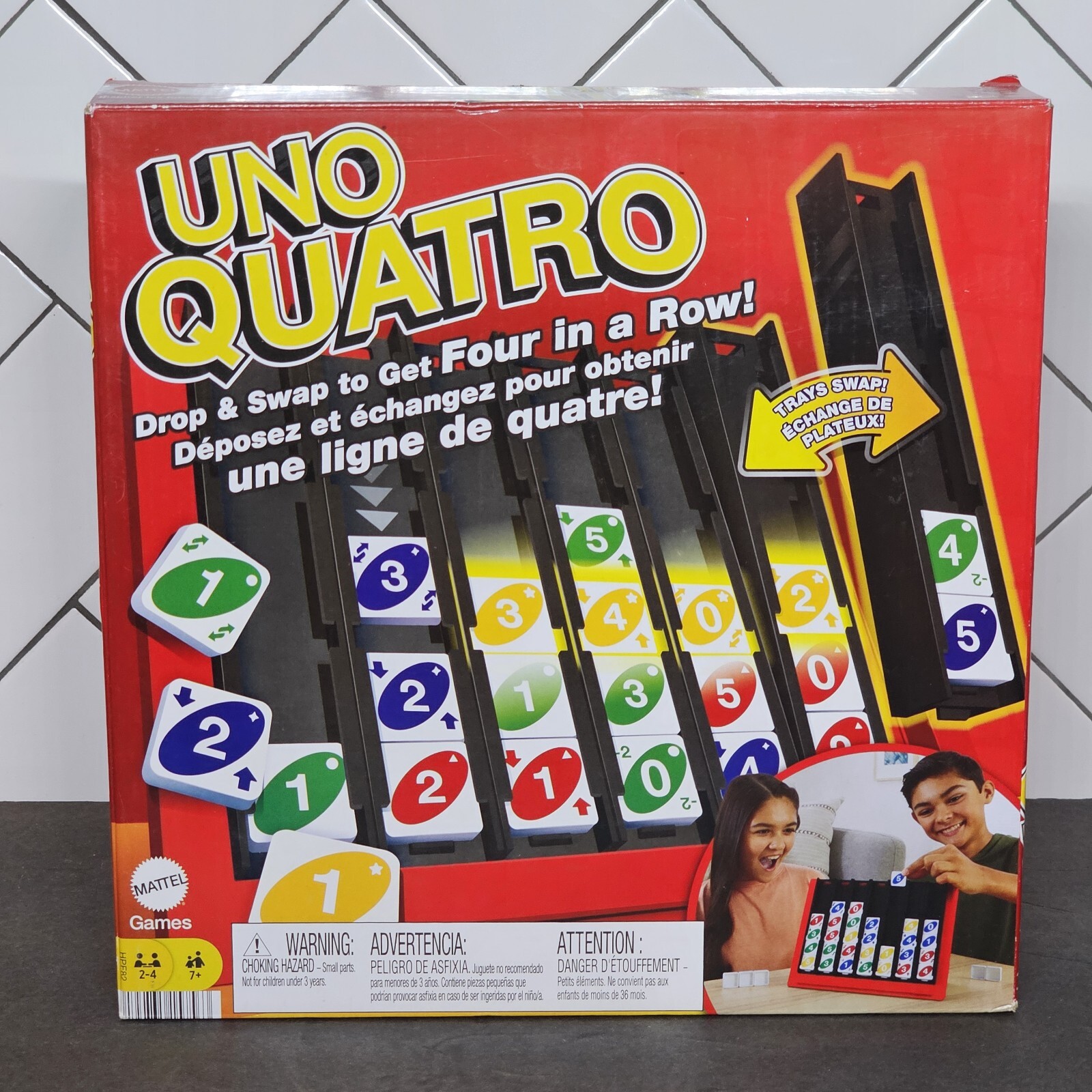 Uno Quatro Game Drop & Swap Family Party Game Board Games Toy Age 7+ Complete