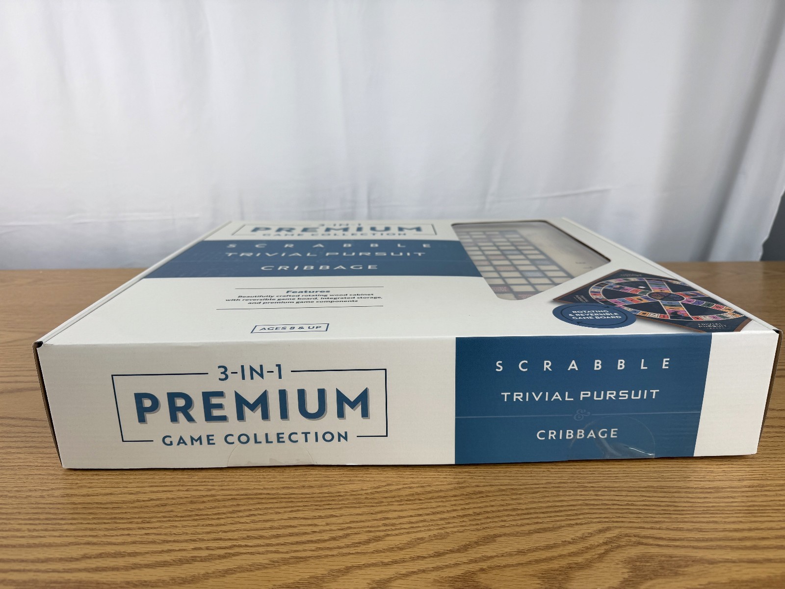 Scrabble 3-in-1 Premium Game Collection w/ Trivial Pursuit & Cribbage Open Box