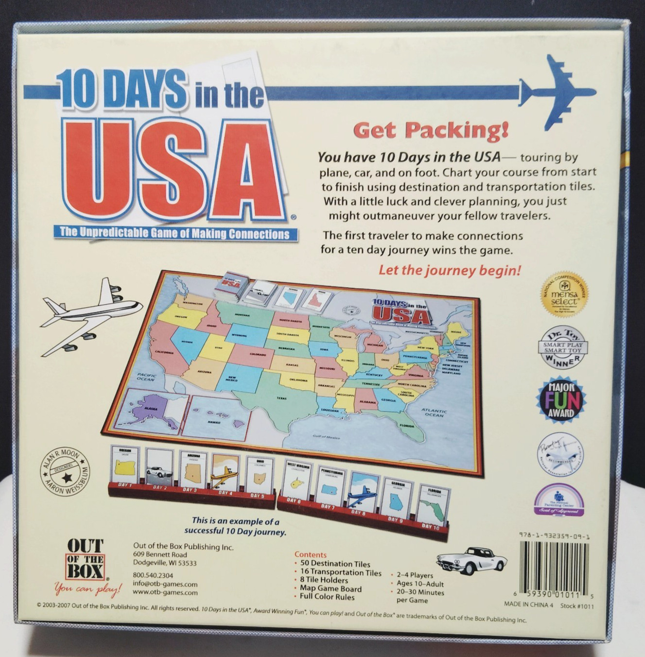 10 Days in the USA Board Game Incomplete Missing Transportation Tiles Parts