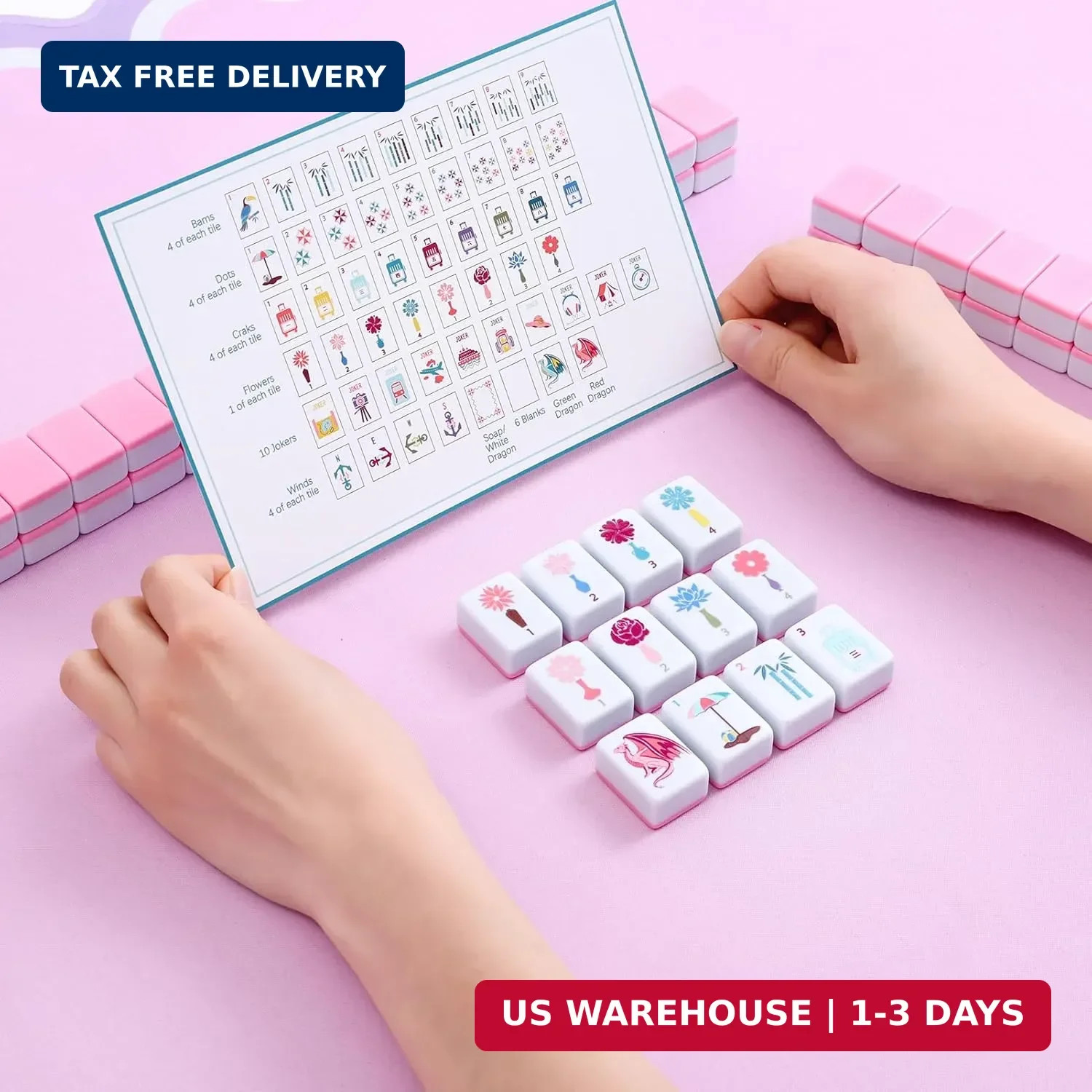 160 Pink American Printed Mahjong Game Set with Carrying Bag And Accessories 1.2