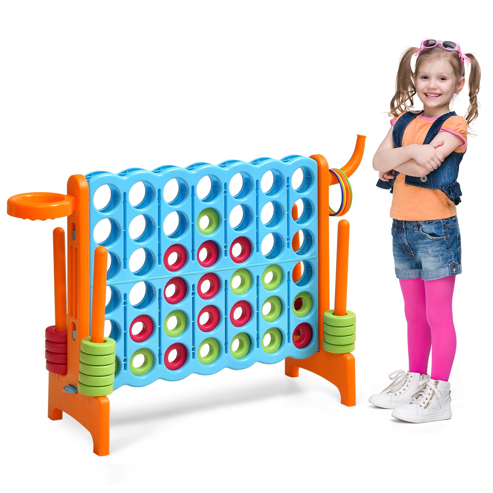 Costway 2.5Ft 4-to-Score Giant Game Set Basketball Hoop Ring Game Indoor Outdoor