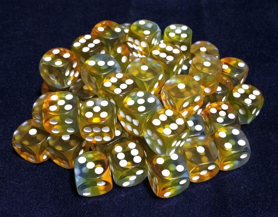 HD Dice 50x 12mm Yellow Aurora Pips D6