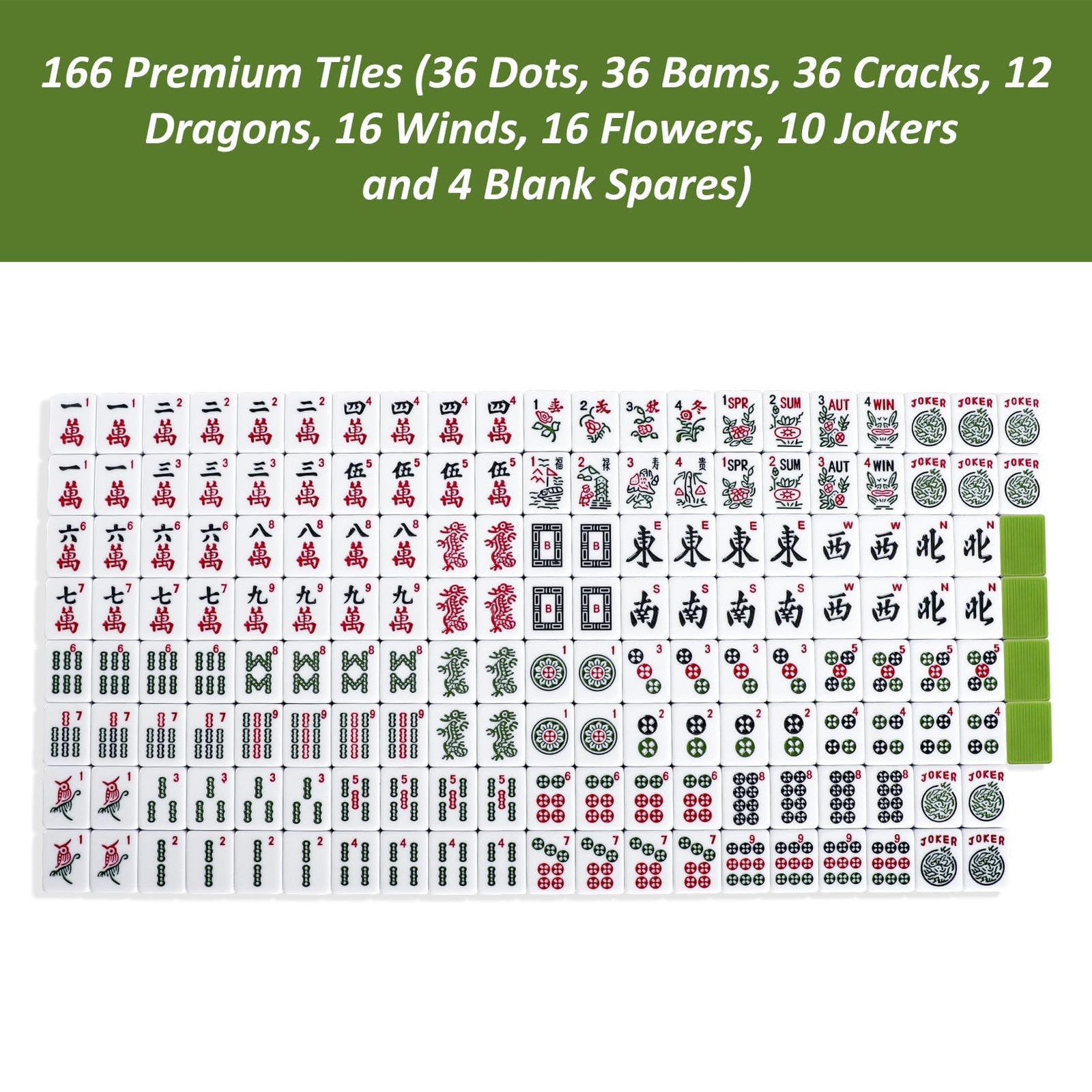 GUSTARIA Set of American Mahjong Tiles, 166 American Mahjong Tiles with Green…