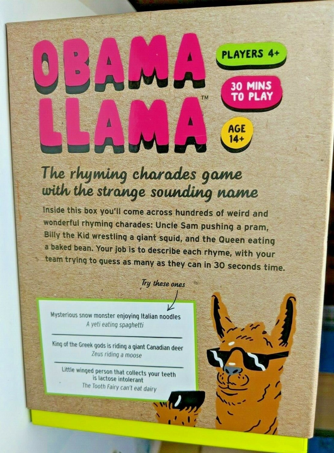 Game Night OBAMA LLAMA Party / Family Game Celebrity Theme Rhyming Fun EXCELLENT
