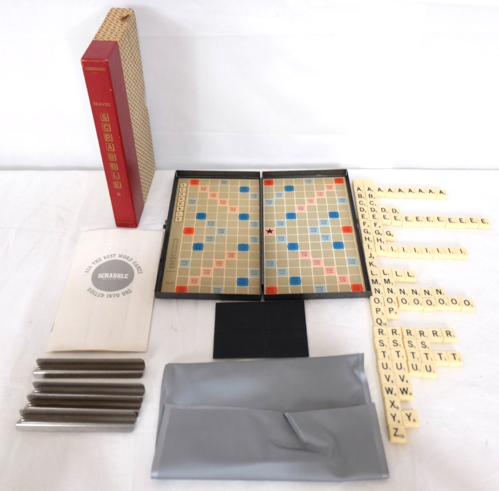 SCRABBLE Vintage 1950s Magnetic Travel Metal Case w/ “Book” Carrier – Complete