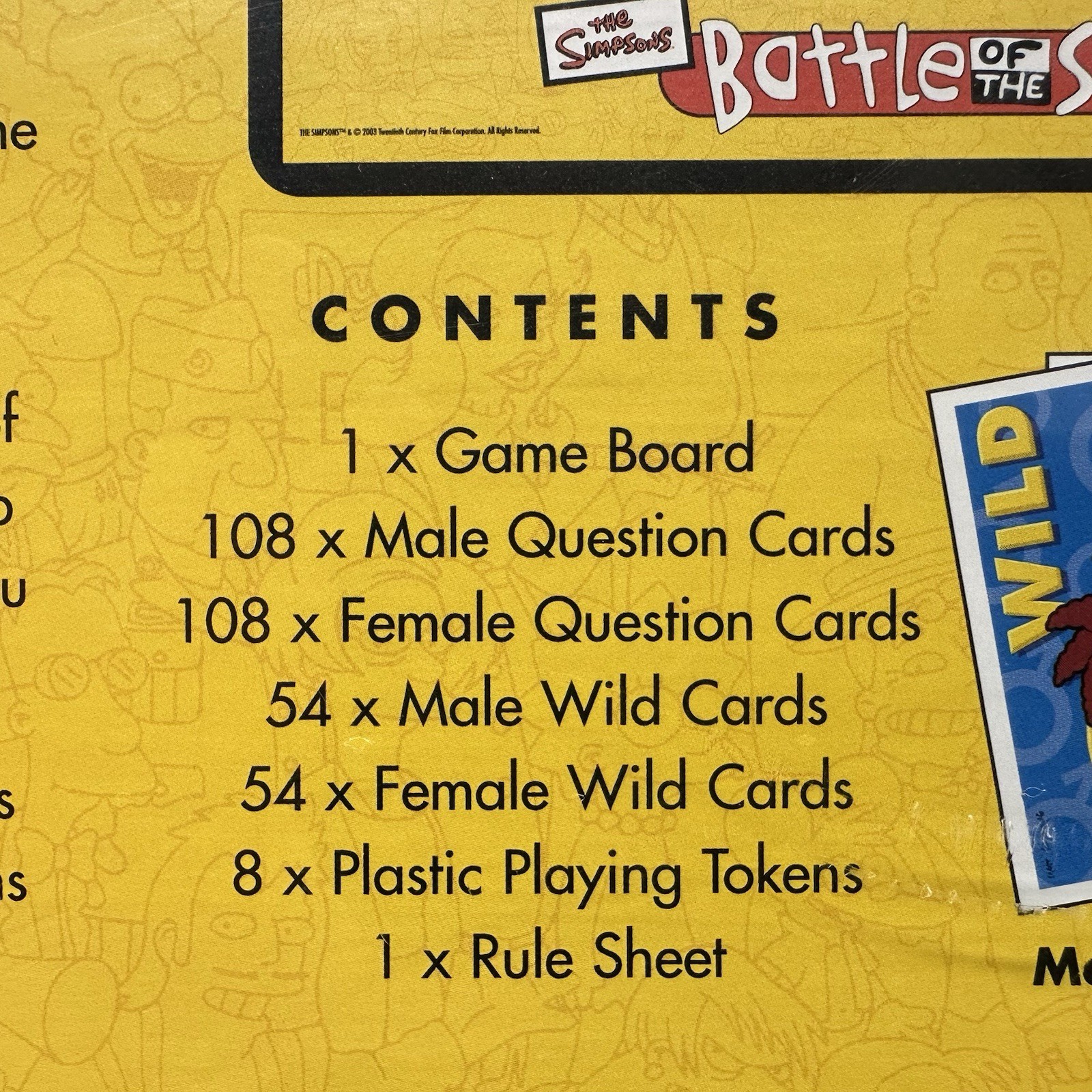 The Simpsons Battle Of The Sexes Board Game Spouses Vintage 2003 Ages 12+ NEW!