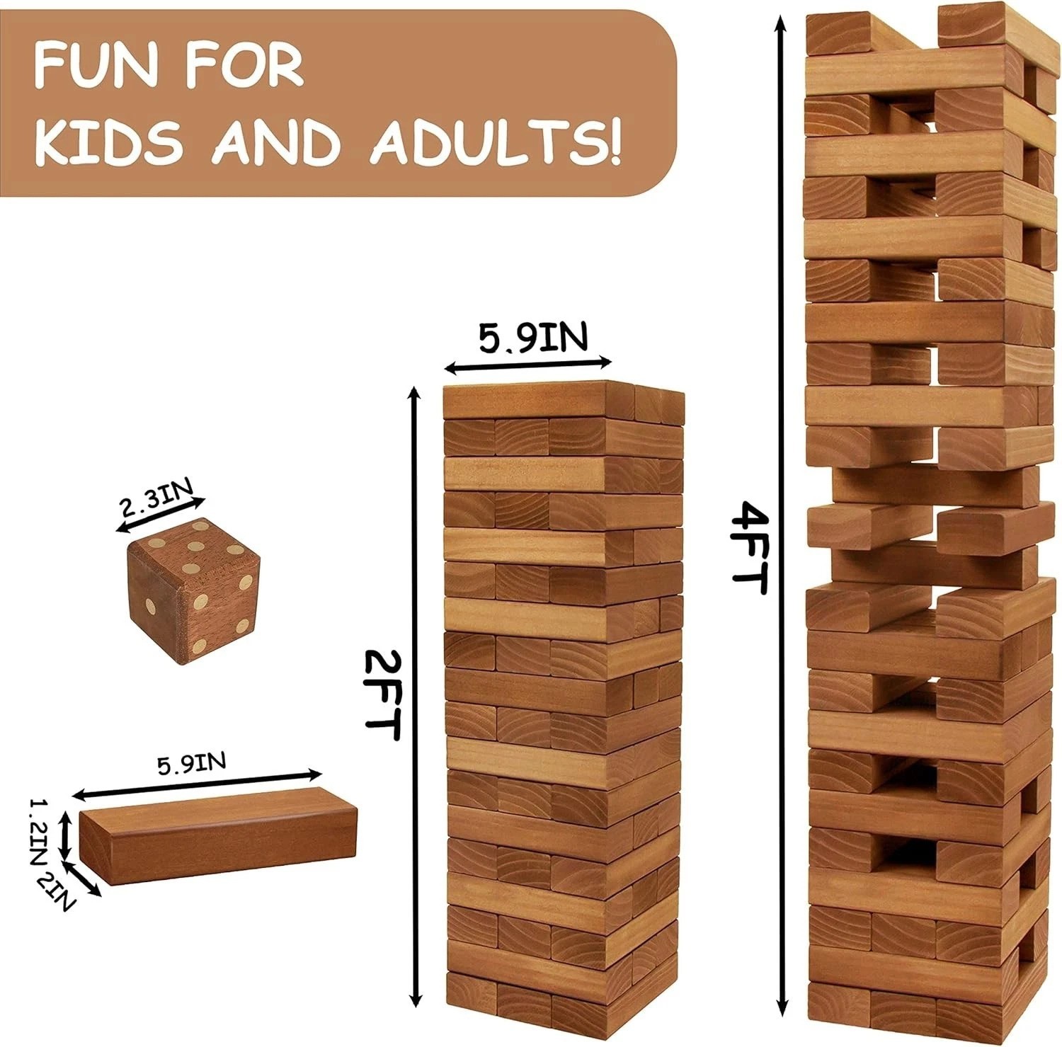 Portable 54-Piece Giant Wood Stacking Game with Canvas Bag for Endless Fun