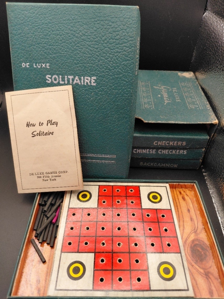 Vintage De Luxe Games Mini Travel Game Set Backgammon Checkers Solitaire