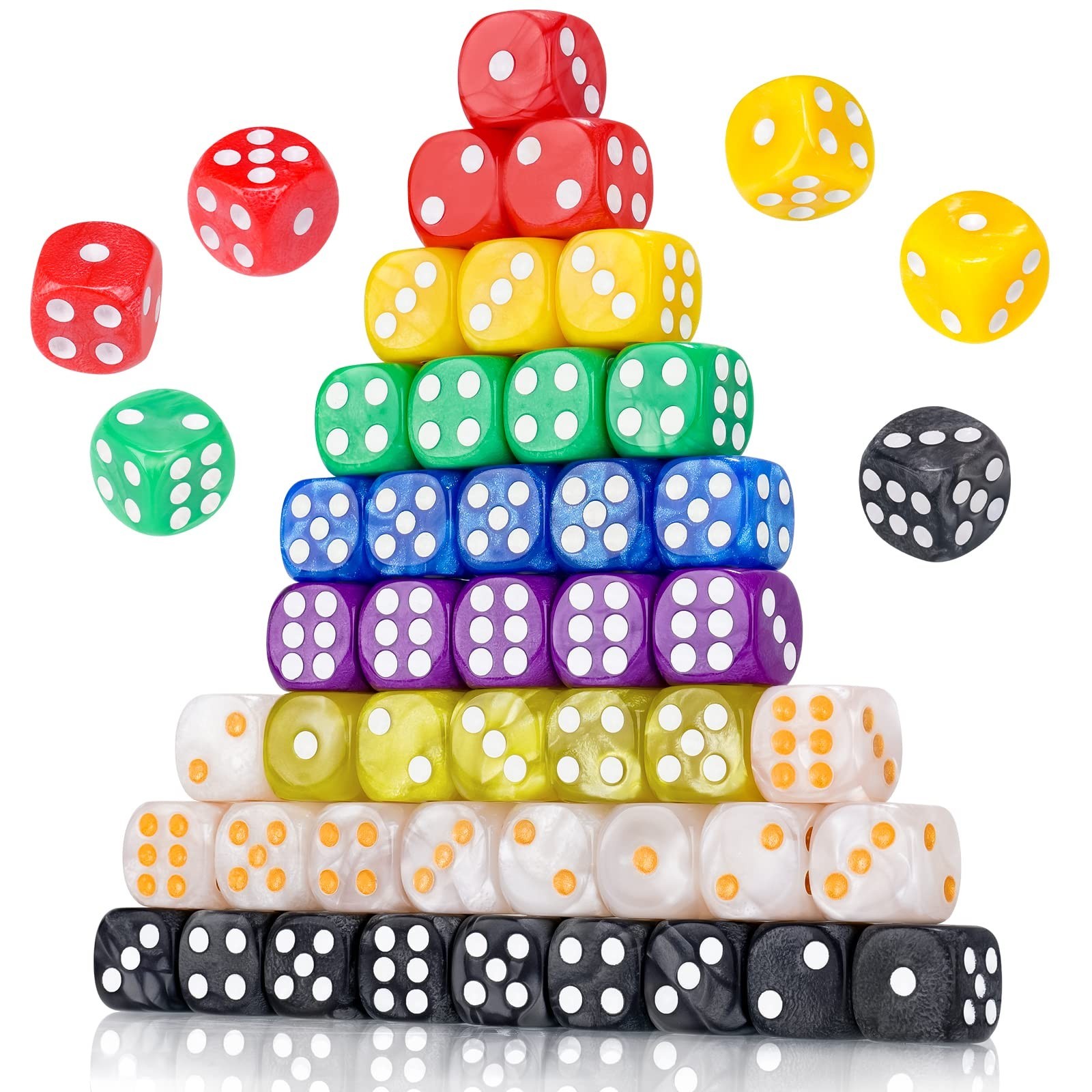 50-Pack Pearl Colors 16MM Round Corner Game Dice Set, 6-Sided Solid Multicolo…