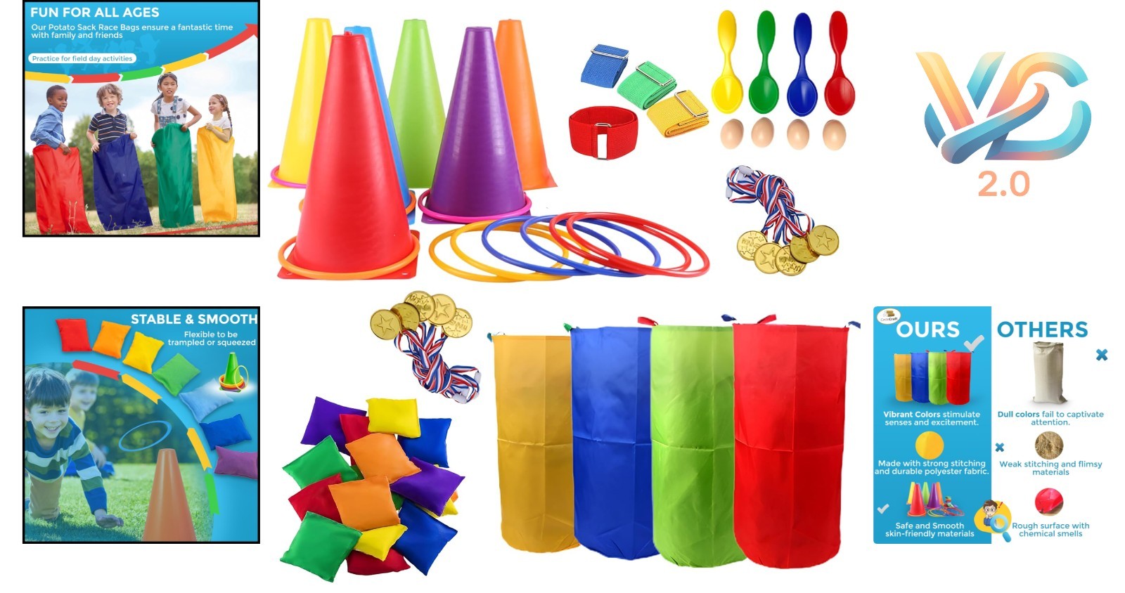 Outdoors 53 Pcs Games Set for Kids & Adults, Ring Toss, Bean Bags, Sacks
