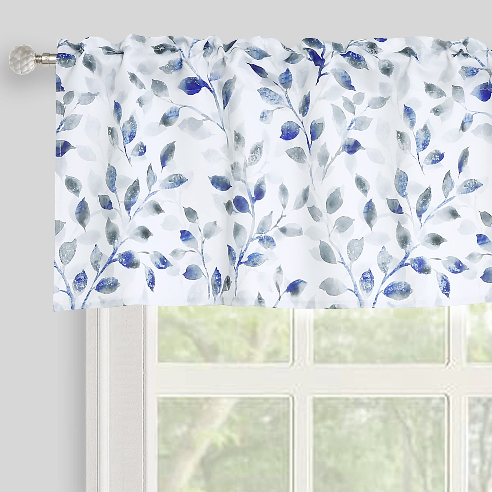 Inselnwald Watercolor Leaves Print Valance for 52″W x 18″L (Pack of 1), Blue