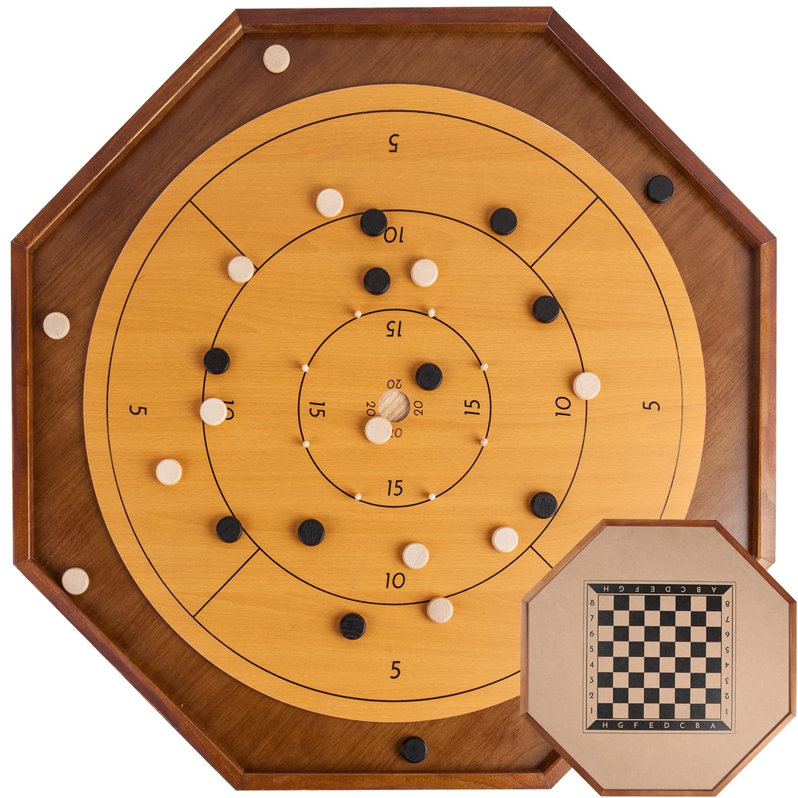 Tournament Crokinole and Checkers, 30-Inch Official Crokinole Board Game with 26