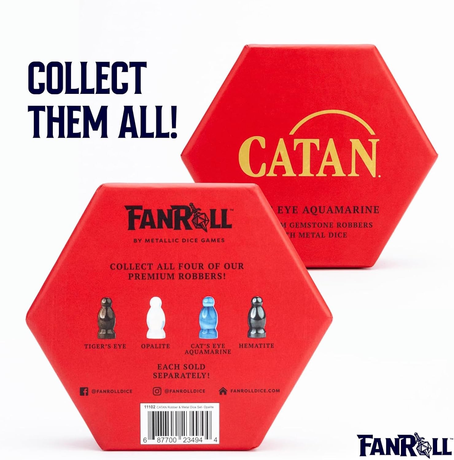 FANROLL CATAN Premium Gemstone Robber with Metal Dice *Cats Eye Aquamarine* NEW