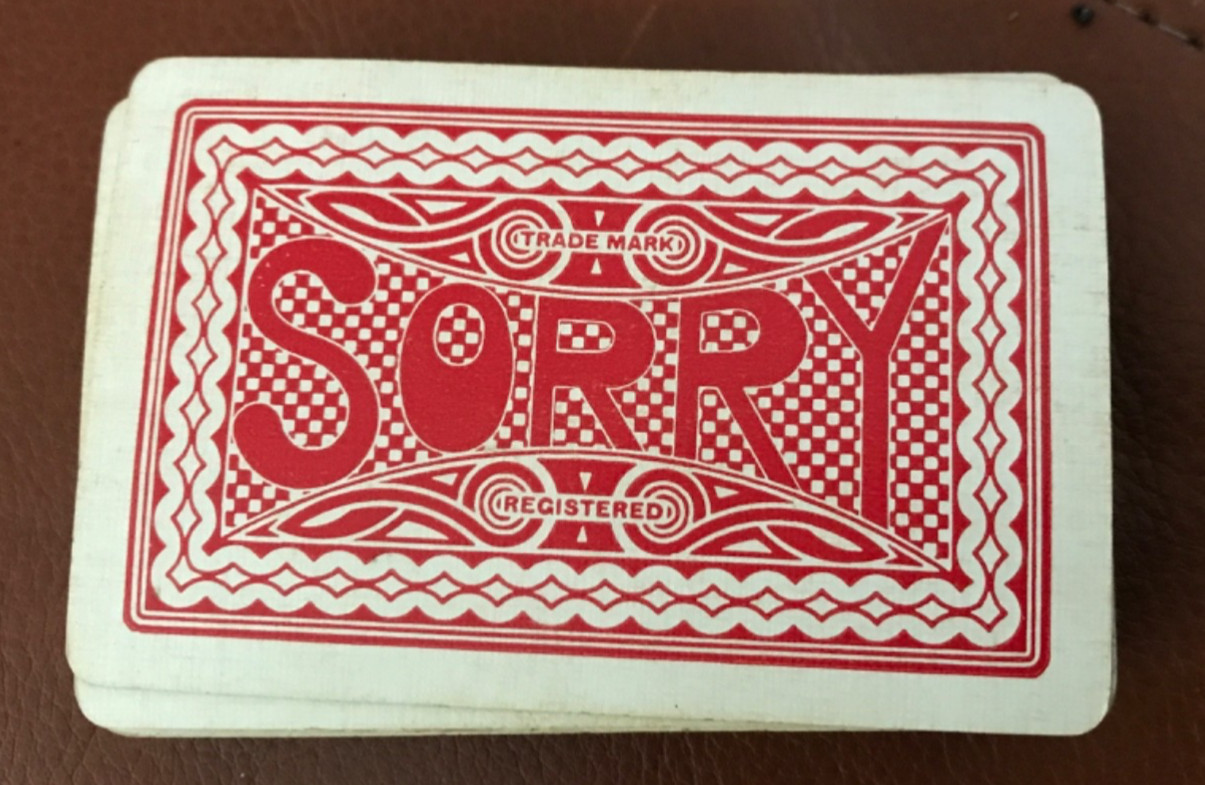 1950 Vintage SORRY Board Game Cards Wooden Pegs instructions 1 blue peg missing