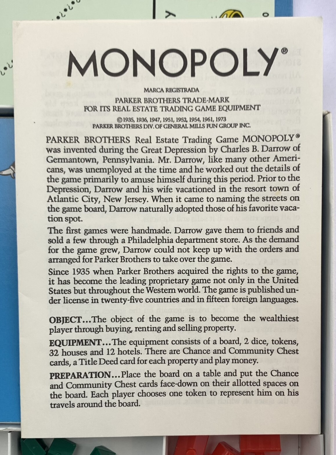 1975 Monopoly Game by Parker Brothers Complete in Very Good Condition FREE SHIP
