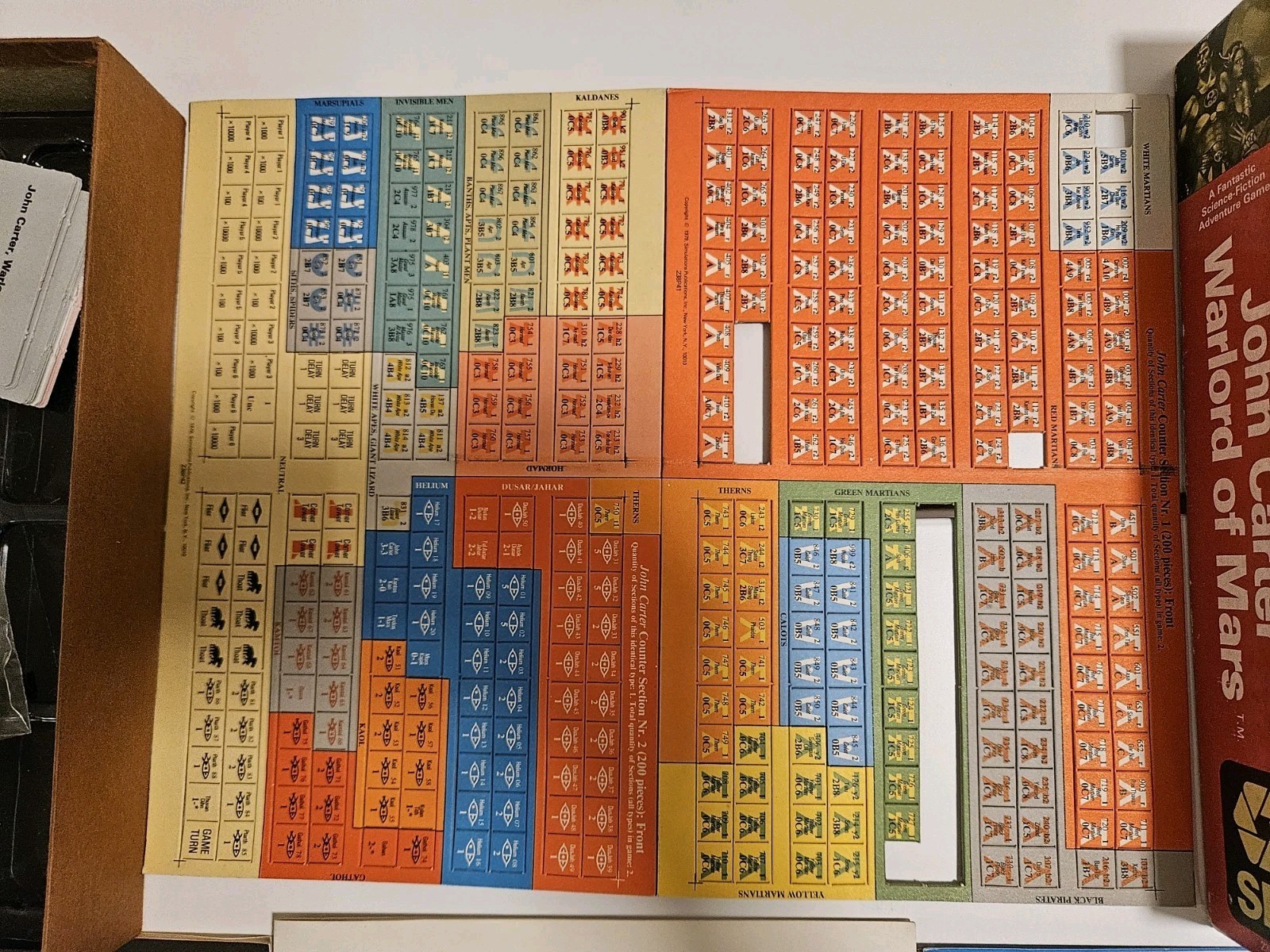 SPI Wargame John Carter – Warlord of Mars Bright Box, Unpunched cards Crisp Book