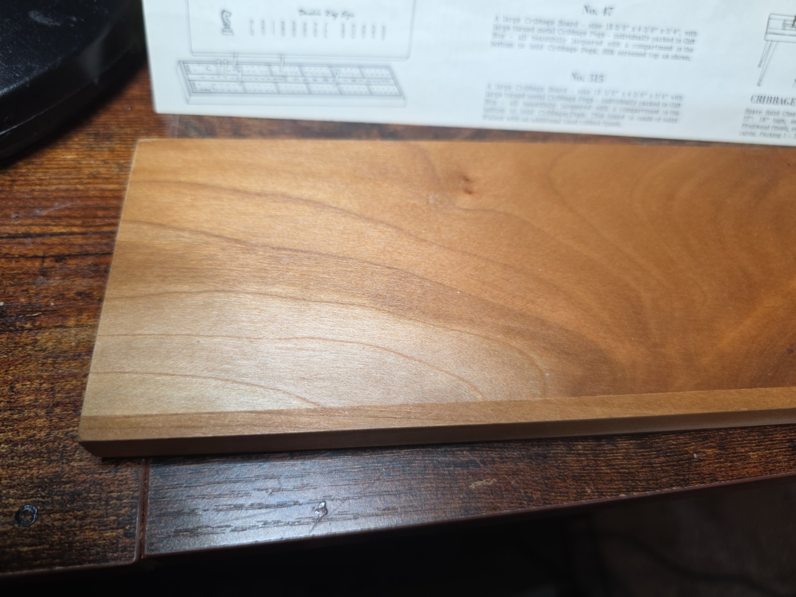 Vtg Drueke’s Cribbage Board Natural Hardwood In Box With 8 Pegs & Instructions