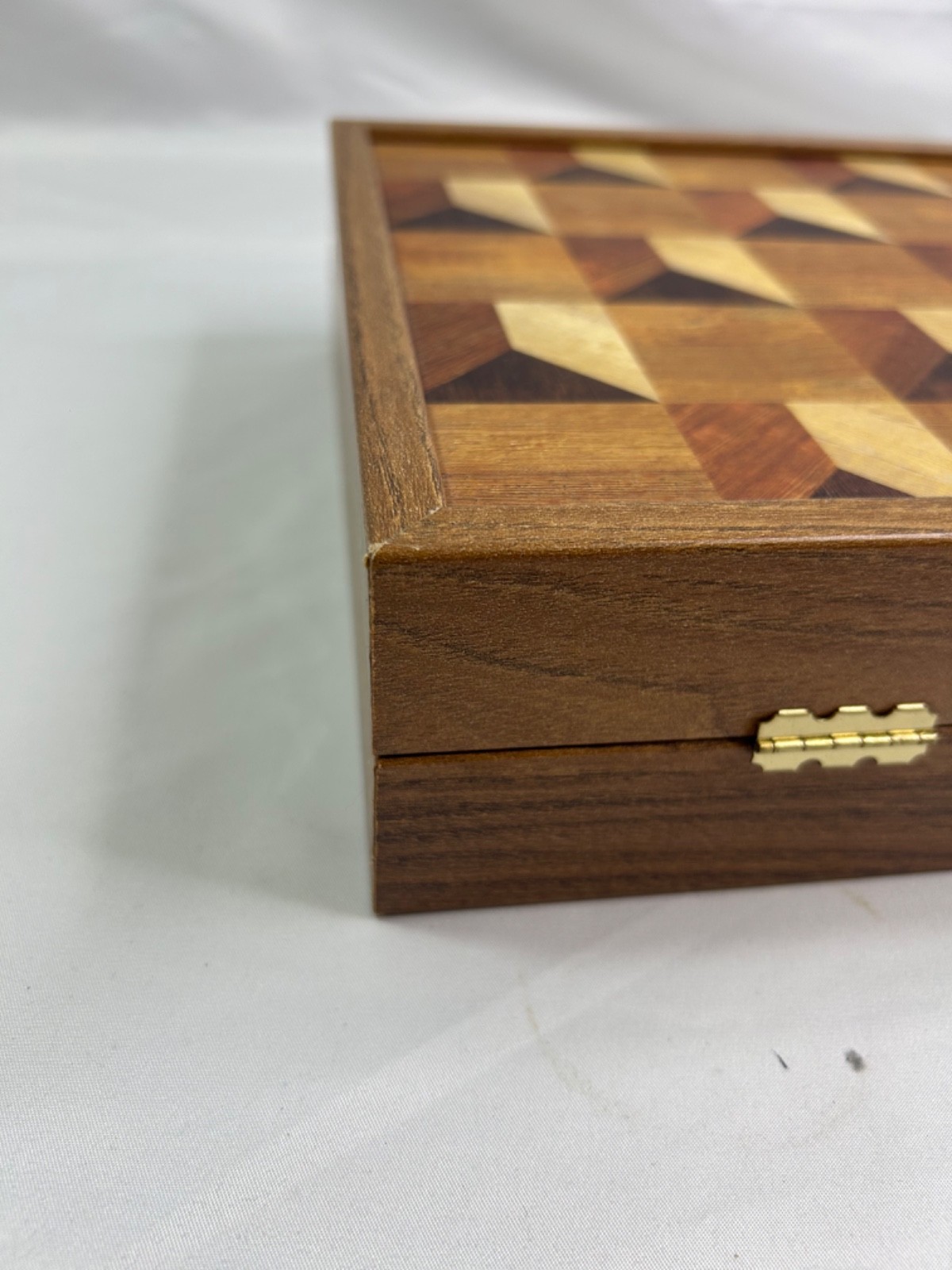 Monopoulos Wooden Backgammon Board Folding Case w/ Clasp & Game Pieces