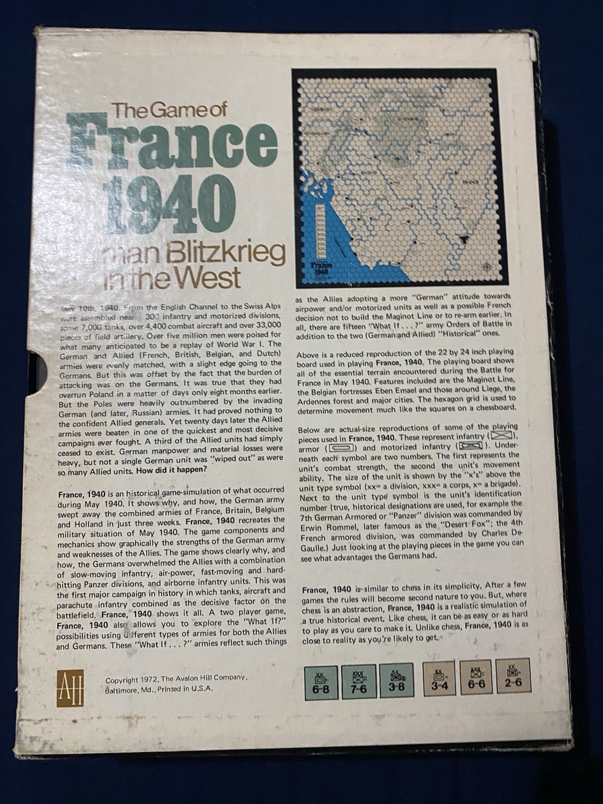 The Game of France, 1940; German Blitzkrieg in the West; Avalon Hill Game; 1972