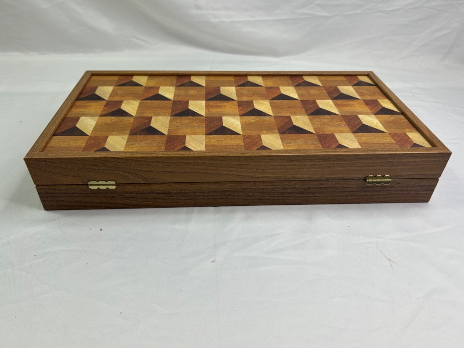 Monopoulos Wooden Backgammon Board Folding Case w/ Clasp & Game Pieces