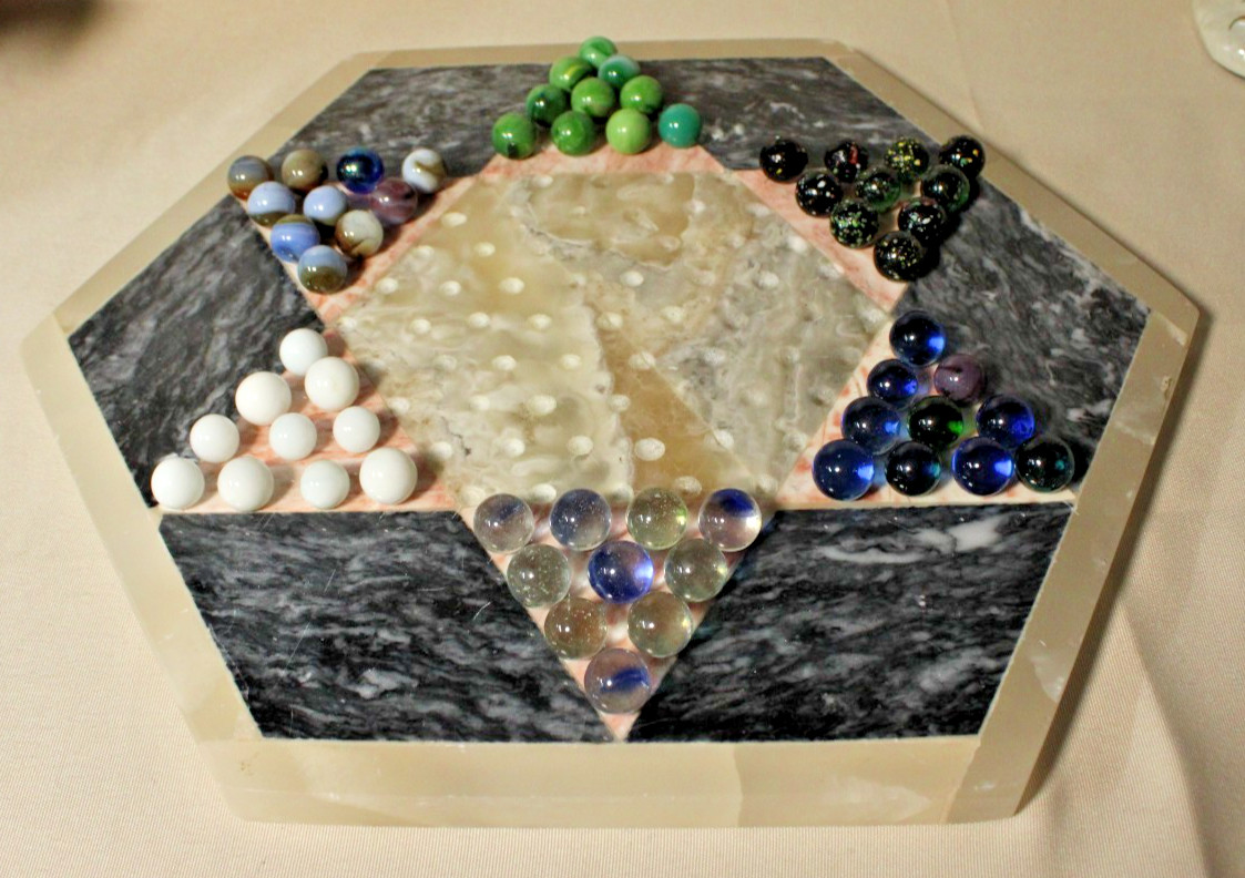 Vintage Quartz Marble Onyx Chinese Checkers Board Natural Stone with VTG Marbles