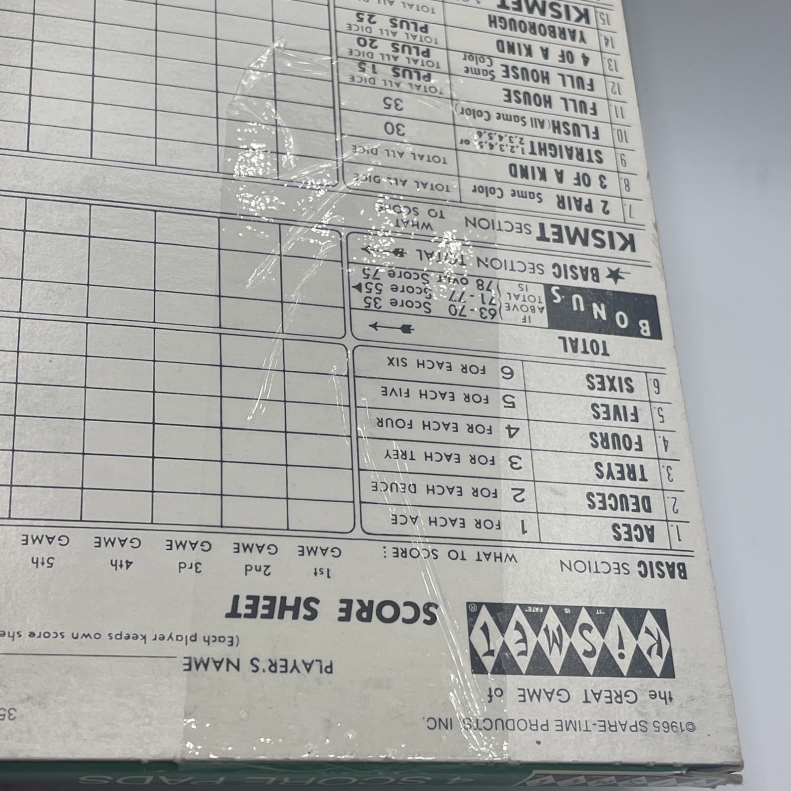 Vintage Kismet Game of Yacht 1975 Lakeside No. 8337 Score Pads Yahtzee