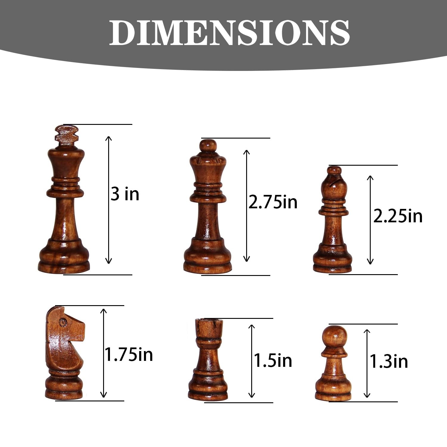 Chess Pieces, 3 Inch King Figures Chess Game Pawns Figurine Pieces, Replaceme…