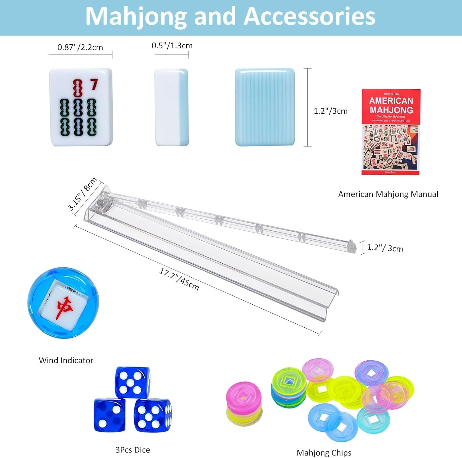 Complete American Mahjong Set with 166 Blue Tiles and Stylish Carrying Bag