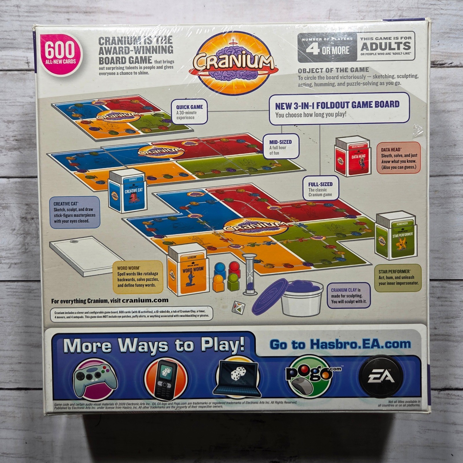 Hasbro Cranium Board Game 3-in-1 Foldout Board Adult 16+ Multi 600 New Cards NEW