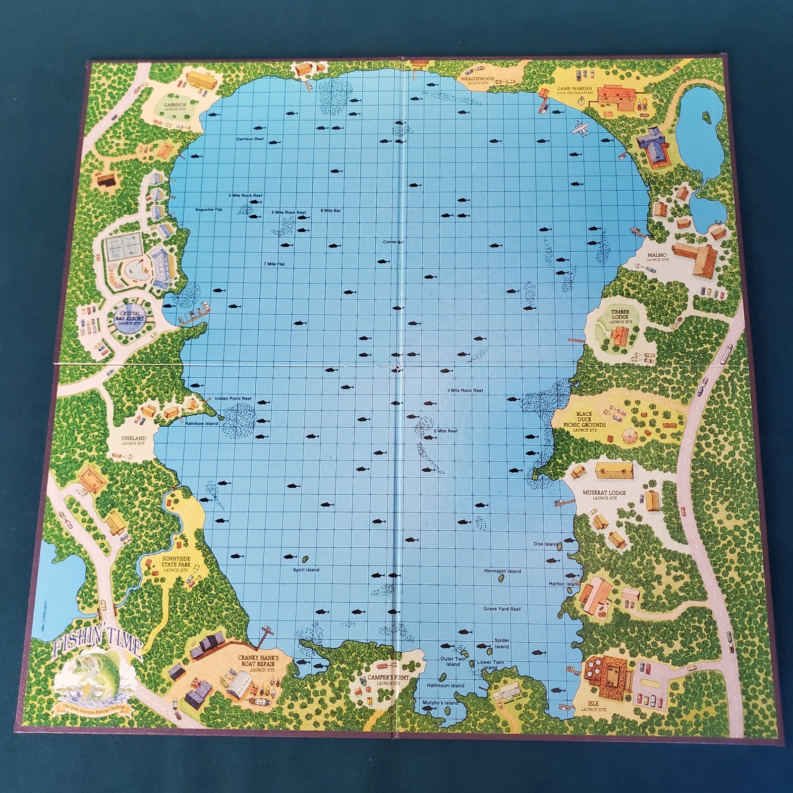 Fishin’ Time Fishing Challenge Board Game 1986 VINTAGE Distinctive Games USA **