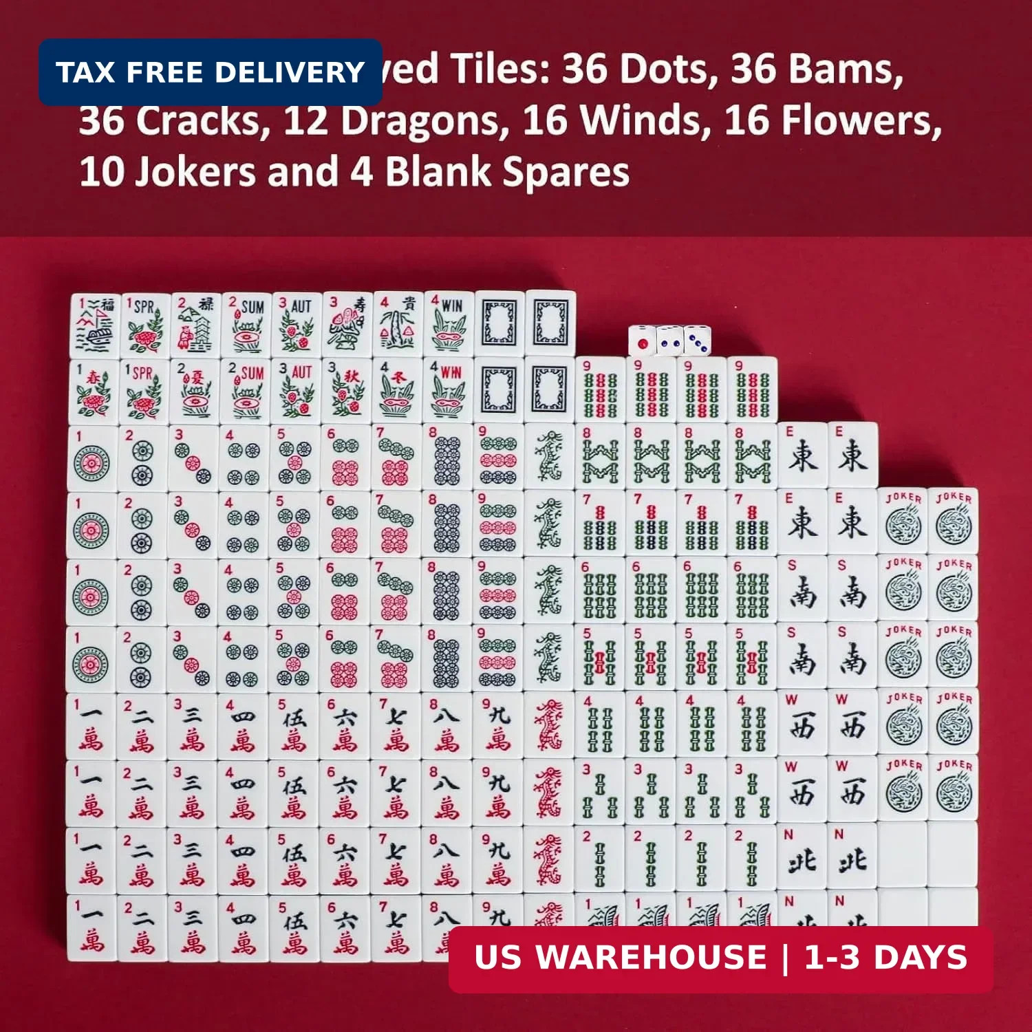 American Mahjong Set,166 White Tiles with Mahjong Storage Box.Portable Travel Co
