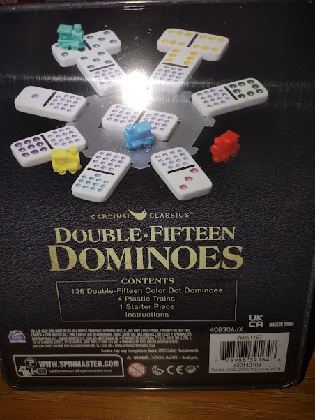 Cardinal Classics Double Fifteen Dominoes Set in Storage Tin | Line 15
