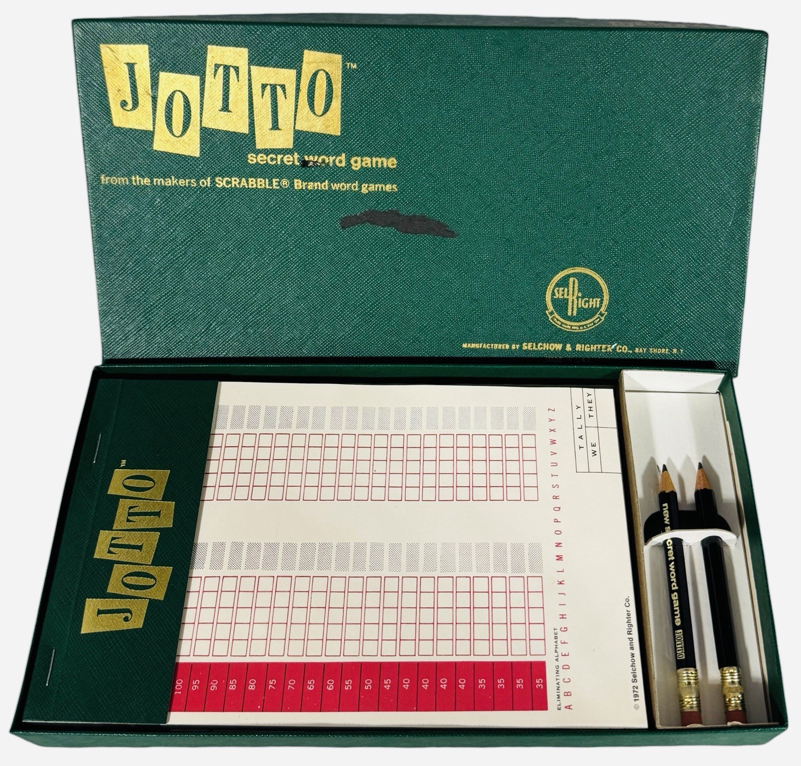 VTG 1972 Jotto Secret Word Game Selchow & Righter Green Box ~ Complete