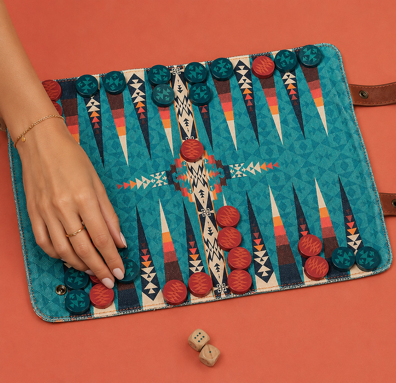 Pendleton Travel Backgammon Roll Up Game Southwestern Vegan Leather Straps NWOT