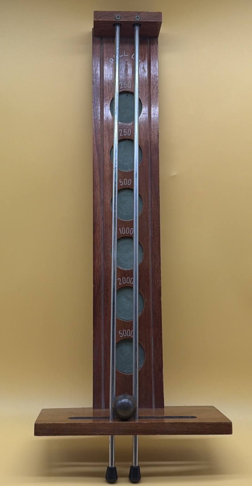 Vintage Roll Up Wooden Tabletop Game Felt Gravity GAME BOARD AND BALL!