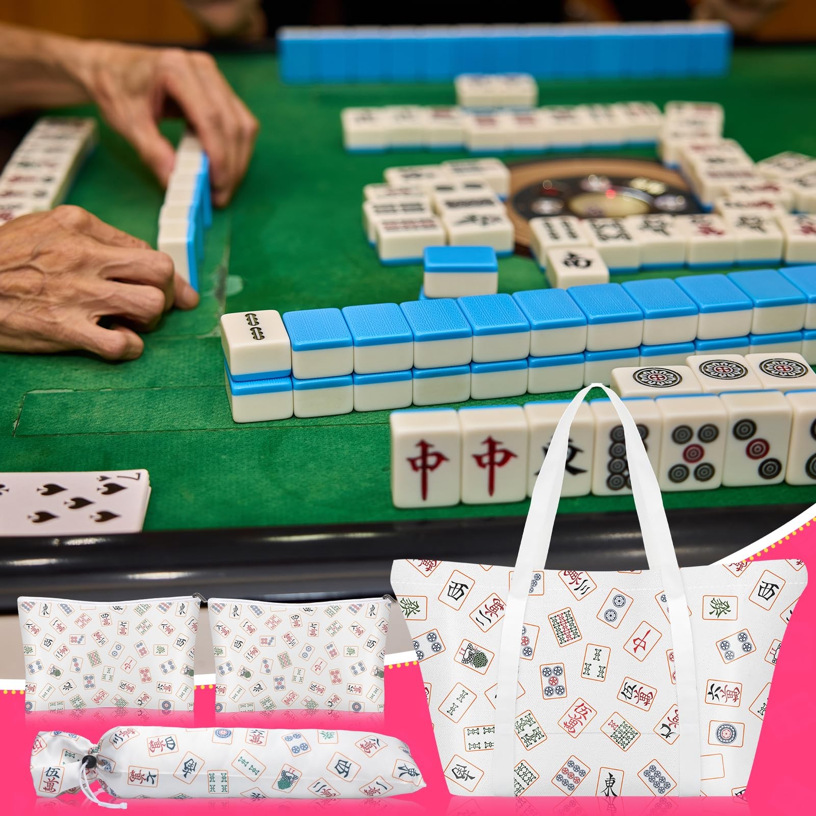 Sunnymove 4 Pcs Empty Mahjong Bags Set for Tiles and Racks 25x14x9 Inch American